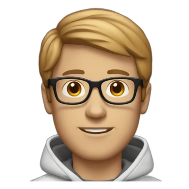 white male brown tapered hair with clear glasses and hoodie sticker