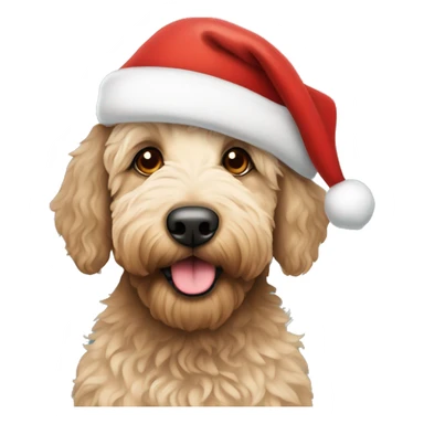 Labradoodle with brown eyes wearing Santa hat sticker