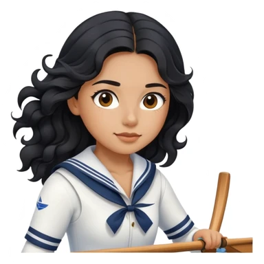 black long wavy hair girl rowing as a professional sailor sticker