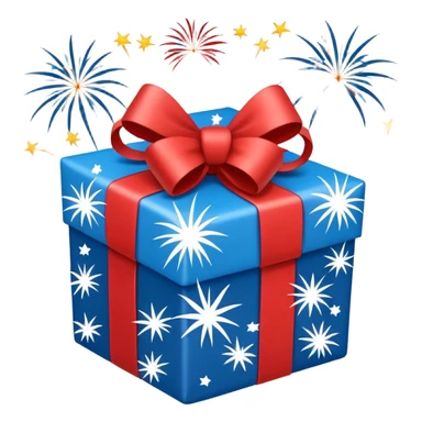 blue white present with fireworks sticker