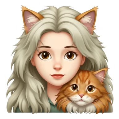 A cute Maine Coon cat crawled on the girl's head sticker