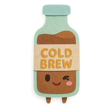 kawaii glass cold brew bottle, full body, winking, soft pastel colors sticker