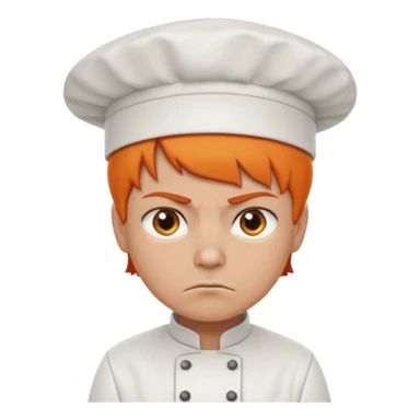 Short orange hair, angry, wearing chef uniform and chef hat sticker
