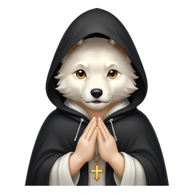 white wolf praying with black hooded cloak sticker