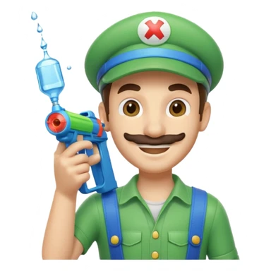 Luigi with a water gun sticker