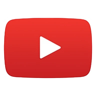 YouTube logo, red rectangle with rounded corners and white play button in the center sticker
