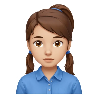 brown hair in a low pony tail with brown eyes girl blue shirt sticker