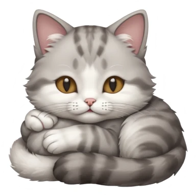 grey and white small cat with its eyes closed lying down with its paw curled under his chin holding it up sticker