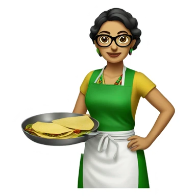 mexican lady green apron  with glasses cooking tacos sticker