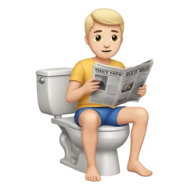man on toilet, reading newspaper, emoji style sticker