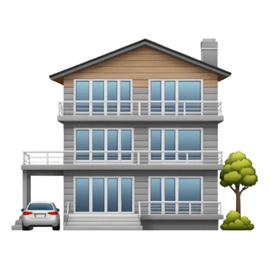 Generate a modern looking house, with grey wood panels on the outside, 2 floors sticker