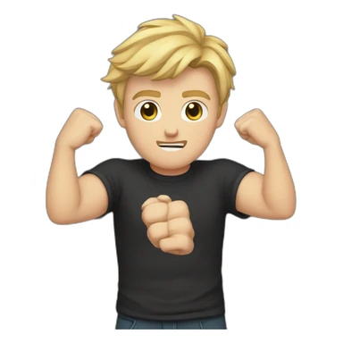 light haired white young man in dark t-shirt with both fists clenched to his head in loss sticker