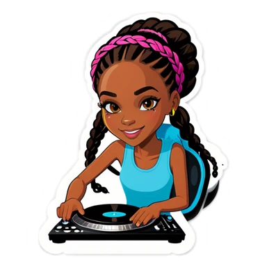 Black girl teen DJ with braids sticker