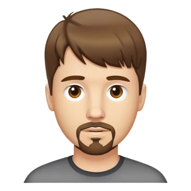  white male, short medium brown colored hair with bangs and goatee,  sticker