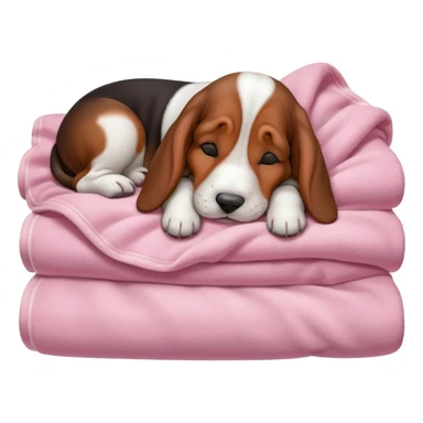 A baby basset hound sleeping on a baby pink blancket sticker