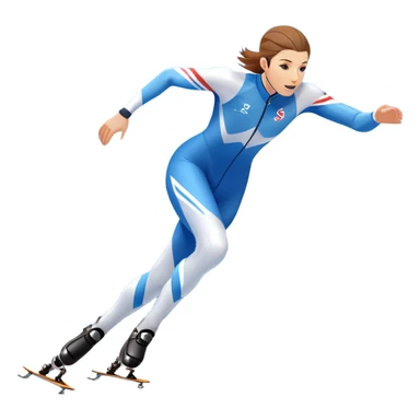 An icon showing a speed skater gliding on a professional oval ice track, captured in mid-motion with aerodynamic posture and sleek skates. The background features snowy mountains, flags, and a clear blue sky. Transparent background reflects the speed and elegance of the sport. sticker