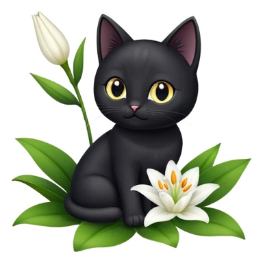 A cute  little  black cat and lily sticker