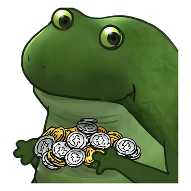 bufo frog (pepe) with a pile of coins sticker