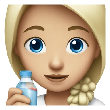 girl with blue eyes holding medicine sticker