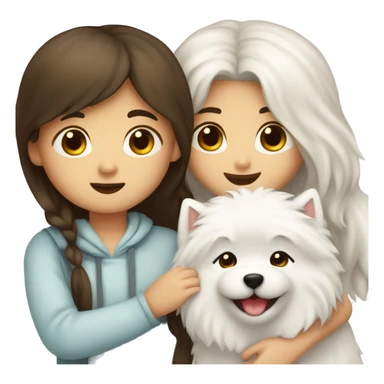 Girl brunette long hair hugging a boy samoyed and girl samoyed  sticker