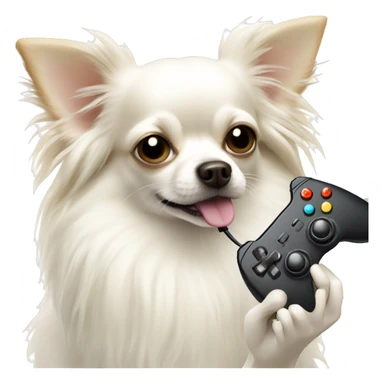 White long hair Chihuahua holding controller sticker