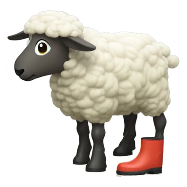 Profile Sheep with big rain boots and farmer boy behind it sticker