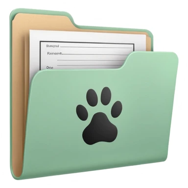 a pastel green folder of documents with a pawprint on it sticker