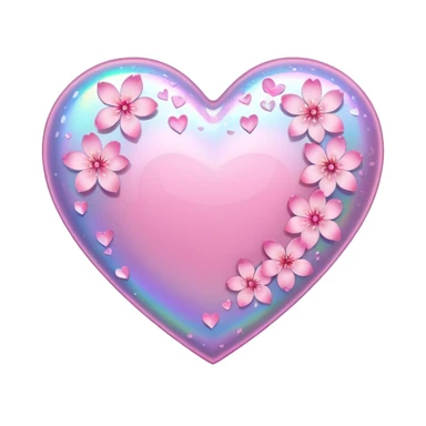 heart with sakura and holographic finish sticker
