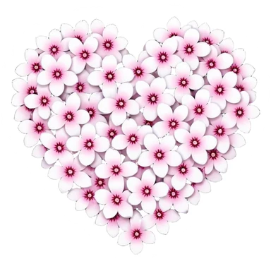 goth sakura heart, heart made of white sakura petals with pink accents, remove background sticker