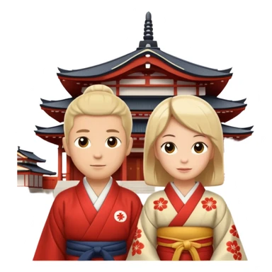 A couple of white people vacationing in Japan, visiting a temple sticker