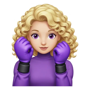 Blonde curly long hair with purple box gloves sticker
