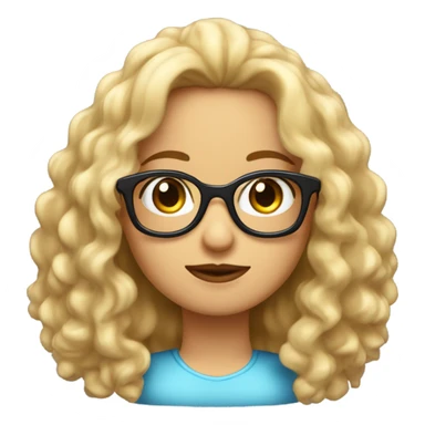 Chica rubia pelo rizado largo, con lentes, ojos azules y tomando café sticker