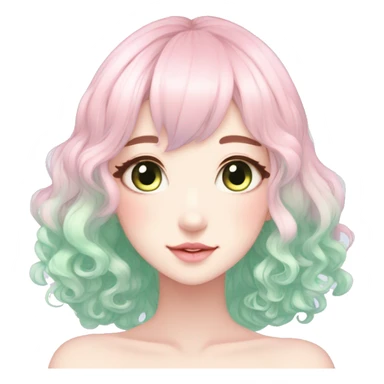 Gorgeous Beautiful Blushing Petite Pastel-Fairy-Anime-Green-Pastel-Girl with beautiful gradient pastel hair aesthetic sticker