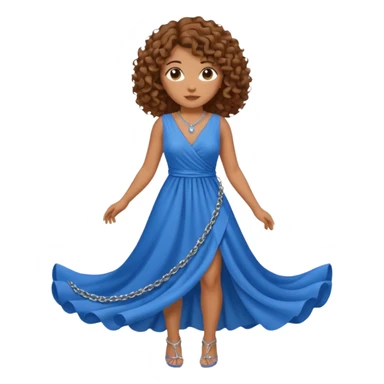 curly hair woman blue dress and chain sticker