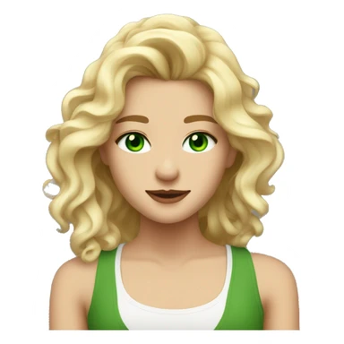 Wavy Blonde hair girl with green eyes a most stud piercing and a white tank top on sticker