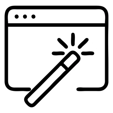 minimalistic logo of a wand casting a spark over a web browser window, very simple, geometric shapes, black and white sticker