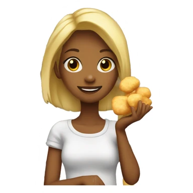 A blond girl eats potatoes and chicken nuggets sticker