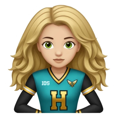 Im white  I have greenish blue hazel eyes I have light brown long hair and my cheer uniform is black and gold and says hornets sticker