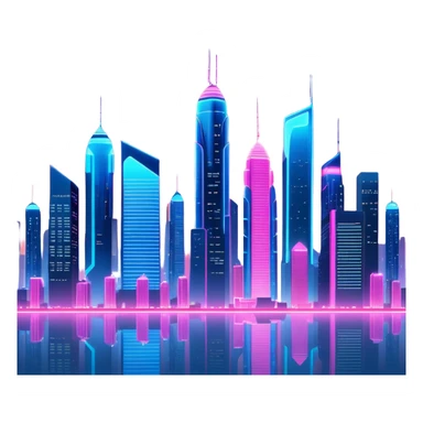 A futuristic cityscape at night, with neon lights and towering skyscrapers illuminating the sky sticker