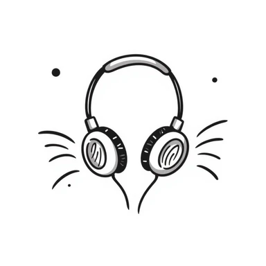 Hand-drawn sketch of DJ headphones with music waves sticker