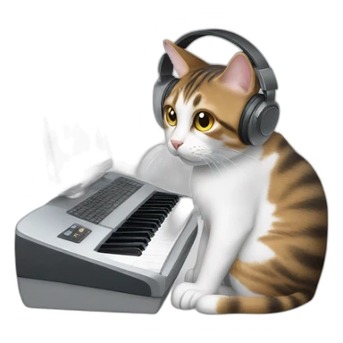cat wearing headphones typing on the keyboard sticker
