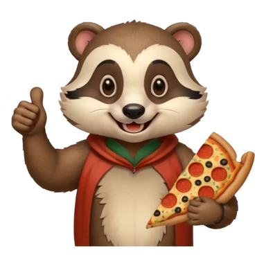 badger eating pizza smiling with thumbs up sticker
