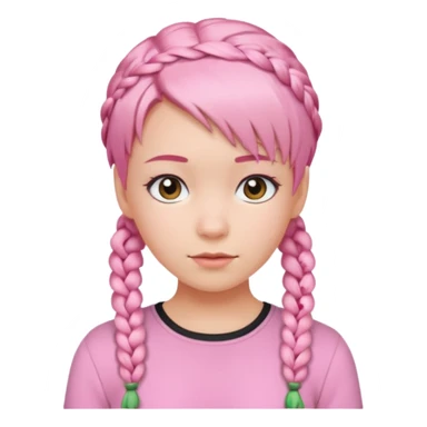 Young woman, short pink hair with braids on both sides, cute style sticker