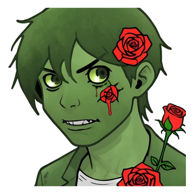 boy zombie with black hair emo and rose sticker