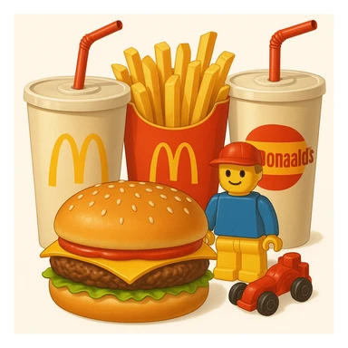 1990’s McDonald’s meal with a toy, emoji sticker