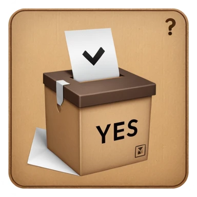 Vote box with "yes, but" aber' written on the front and paper entering the top slot sticker