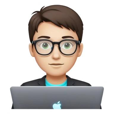 An emoji of a person with a laptop wearing glasses and with a slight neon glow sticker