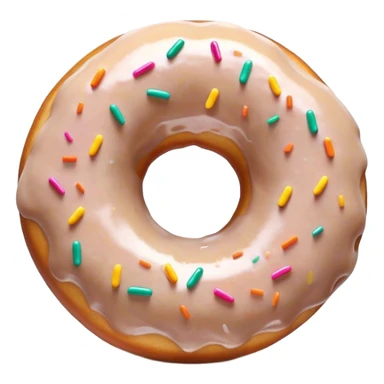 Cinematic Realistic Donut Dessert Emoji, depicted as a fluffy glazed donut with colorful sprinkles rendered with detailed textures and playful, warm lighting. sticker