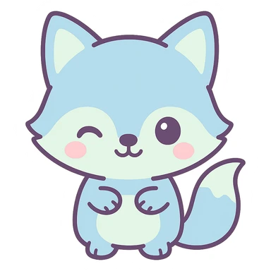 kawaii style blue fox, winking, small paws, gentle expression sticker