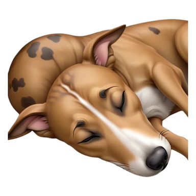 Meme-Worthy Cute Sleeping Brindle Greyhound Portrait Emoji, Head resting peacefully with a contented smile, showcasing a slender build and a luxuriously smooth brindle Fur, eyes shut in a serene nap, Simplified yet hilariously adorable features, highly detailed, glowing with a soft, drowsy light, high shine, relaxed and utterly lovable, stylized with an air of playful laziness, bright and heartwarming, soft glowing outline, capturing the essence of a comically sleepy racer, so meme-worthy it feels like it could instantly become the next viral sensation of adorable slumber! sticker